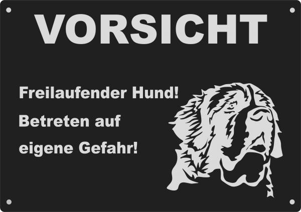 Aluminium Warnschild Bernhardiner VORSICHT Freilaufender Hund! Betreten auf eigene Gefahr!